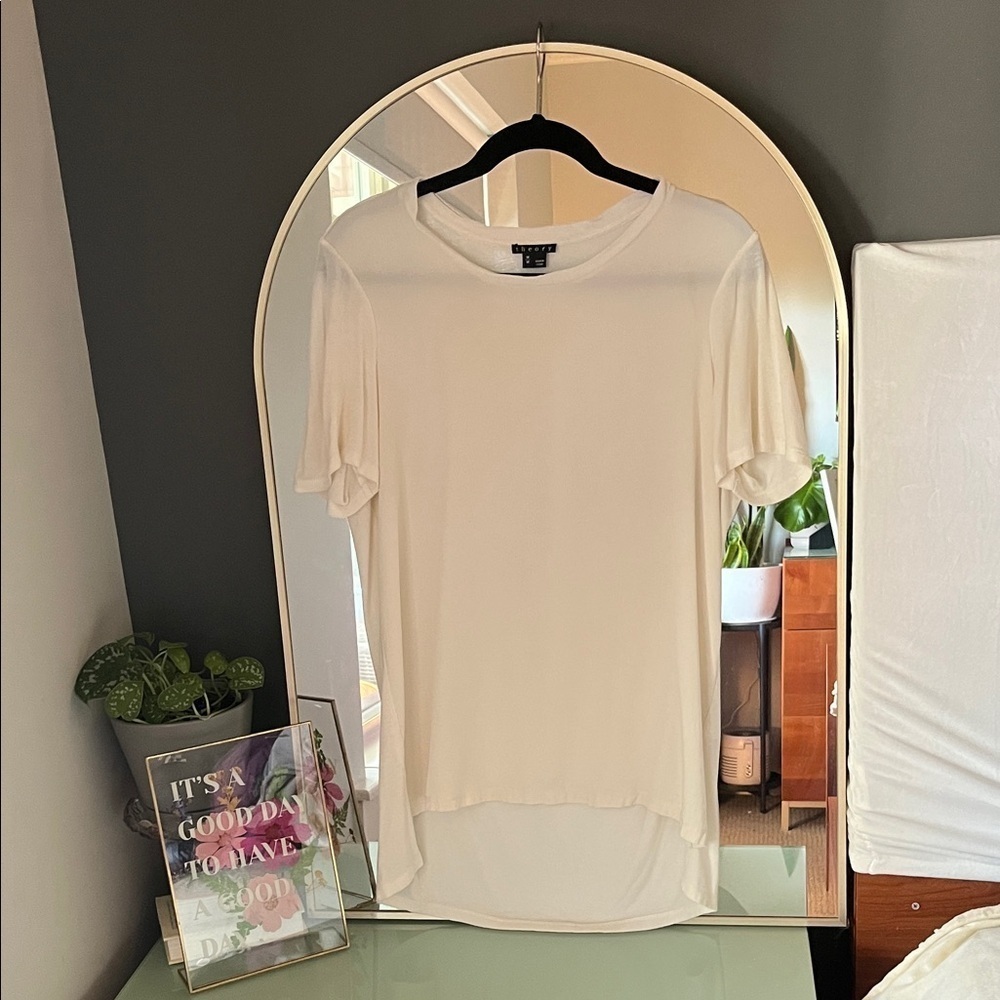 Theory Cream/White Short Sleeve Basic Tee